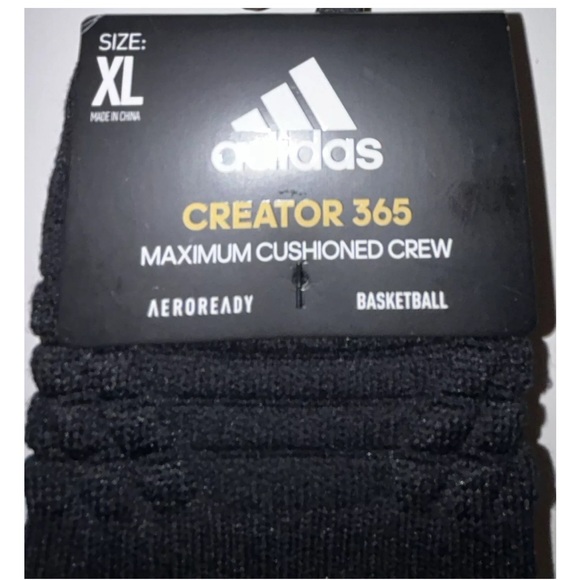 Adidas Creator 365 Basketball Crew Socks 1 Pair Men 12-16 Black w White Logo NEW - Picture 4 of 11